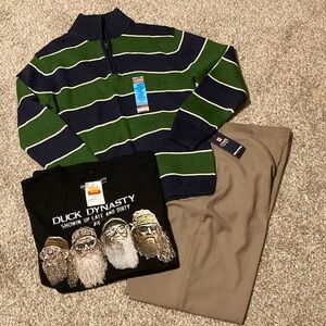 NWT 3 piece lot, Chaps tan dress pants, Arizona striped sweater, black tshirt